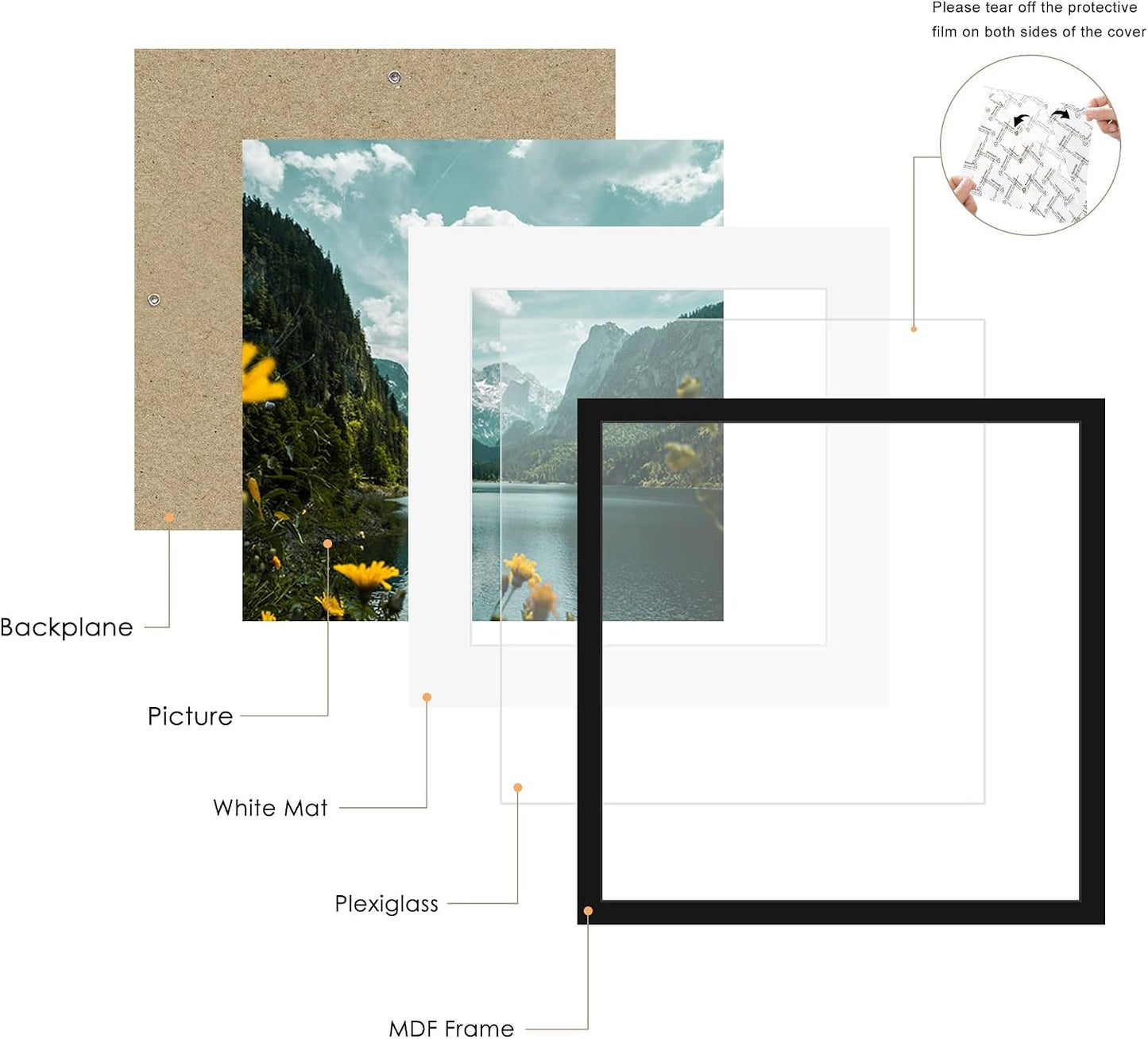 16x16 Black Picture Frame, Poster Frame for Wall, 3 Pack | Fits 12x12 Photos With Mat or 16x16 Without Mat, Square Wall