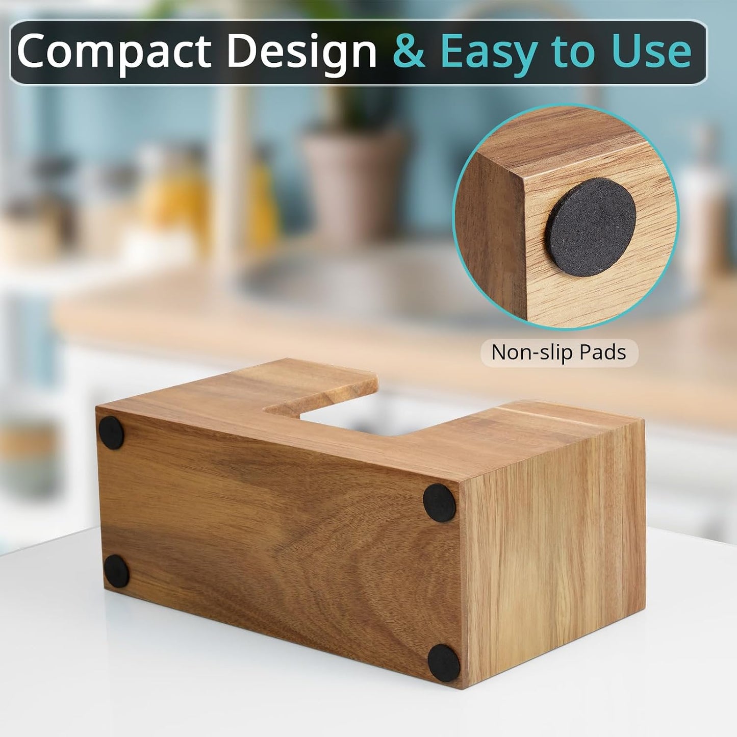 Paper Towel Dispenser Countertop, Acacia Wood Bathroom Paper Towel Holder, Napkin Holder for Kitchen, Multifold C-Fold