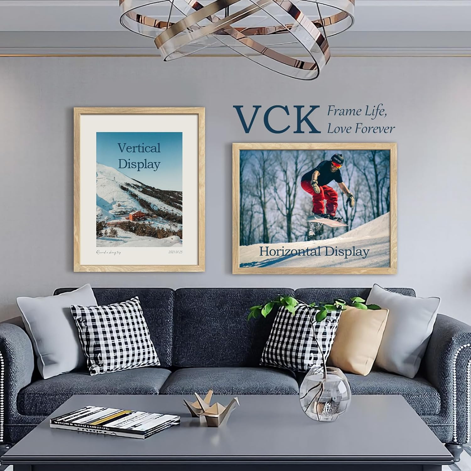 VCK 22x28 Poster Frame Set of 3, Natural Solid Wood, Wall Hanging | Wide Border, Light Woodgrain, Shatterproof