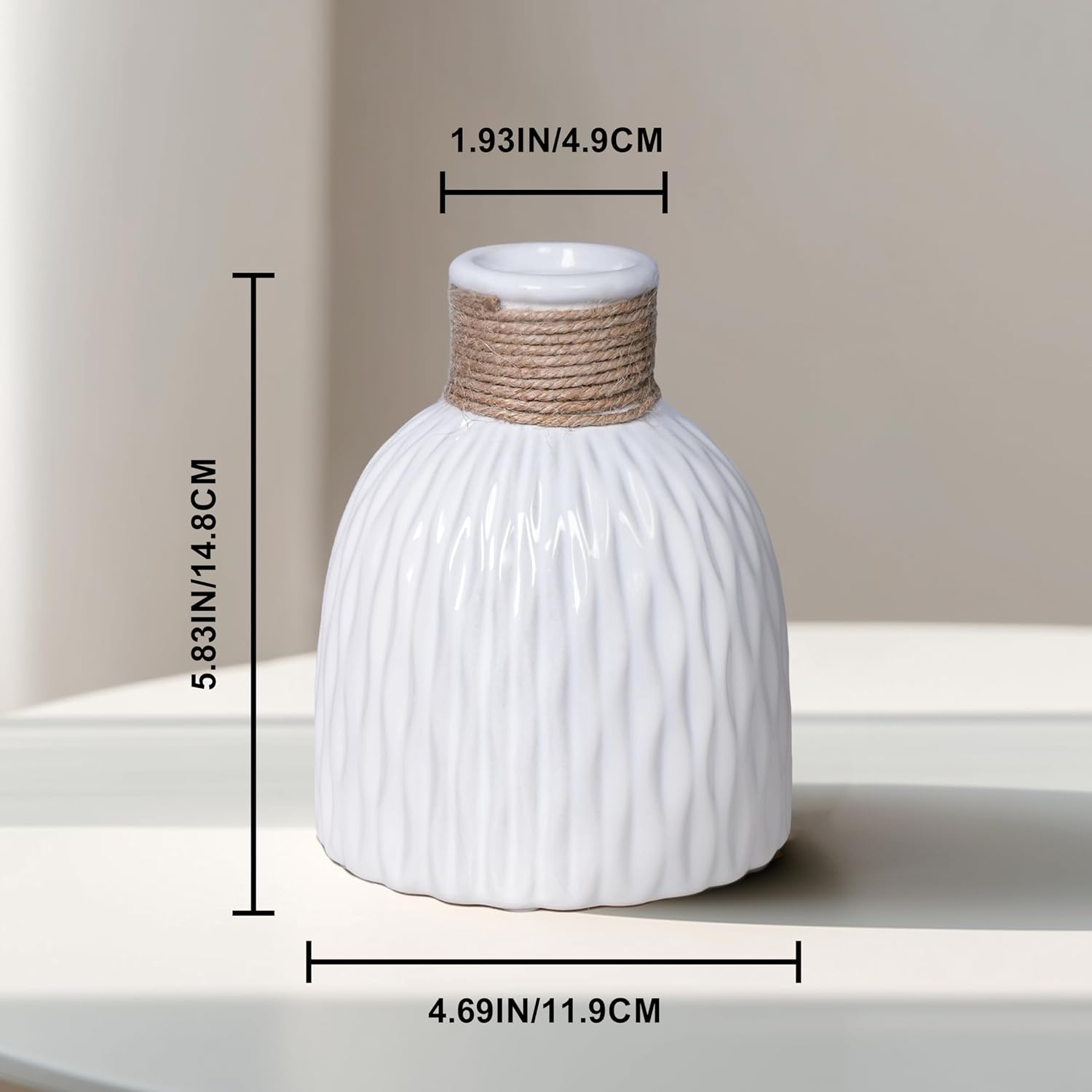 Ceramic Vase / Modern Textured Vases Home Decor / White / 6 Inch