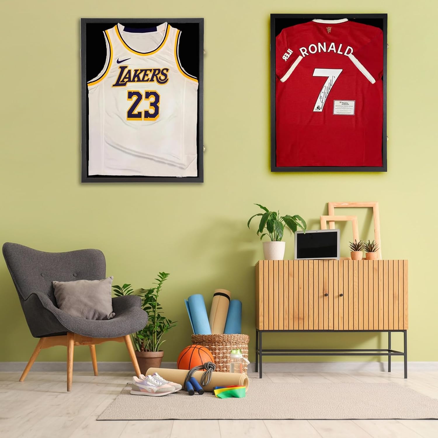 Jersey Wooden Frame Display Case -Shadow Box with 98% UV Protection Acrylic and Hanger for L or XL Baseball Basketball