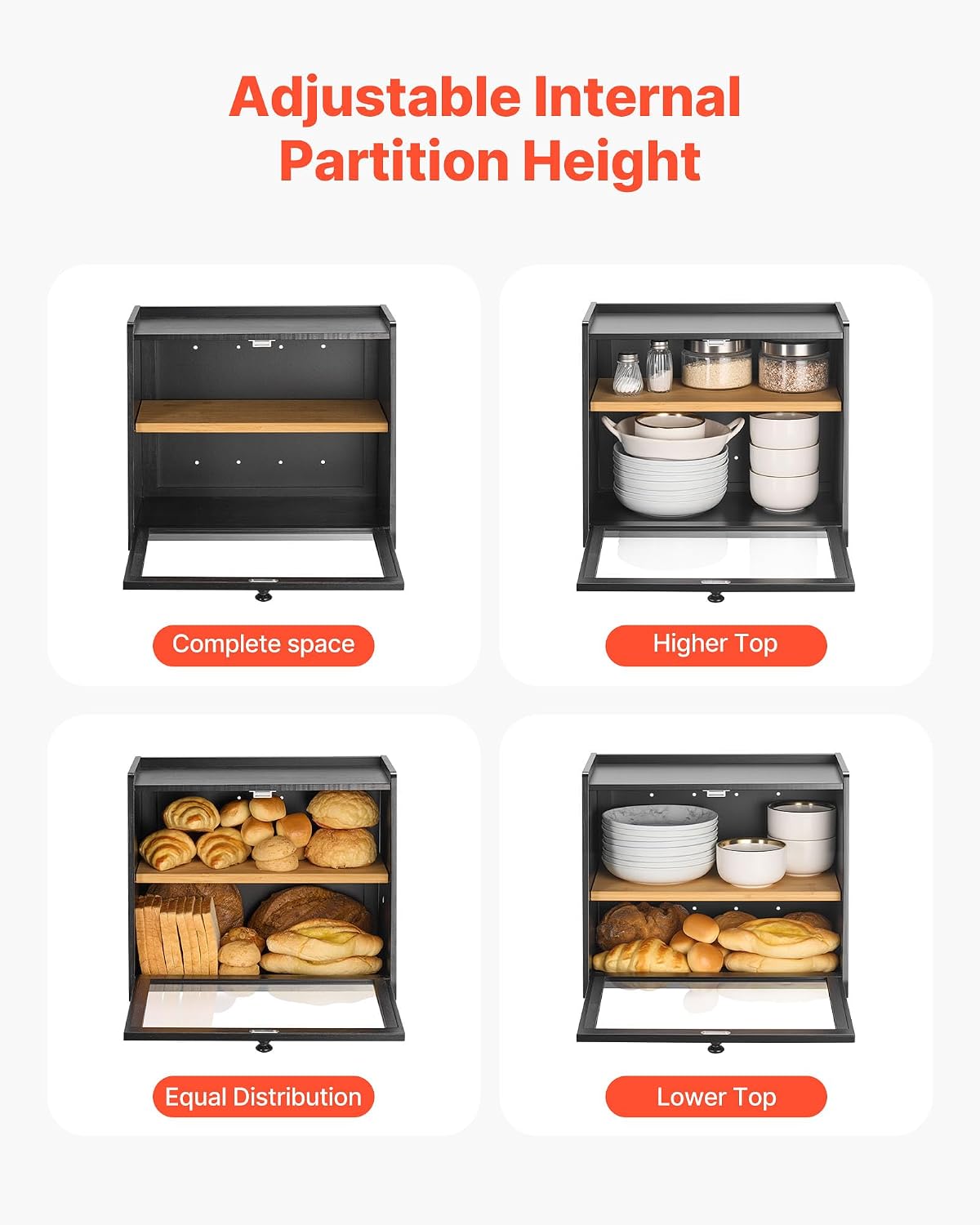 VEVOR Double Layer Bread Box for Kitchen Counter, Large Capacity Bamboo Bread Storage Container, Farmhouse Wooden