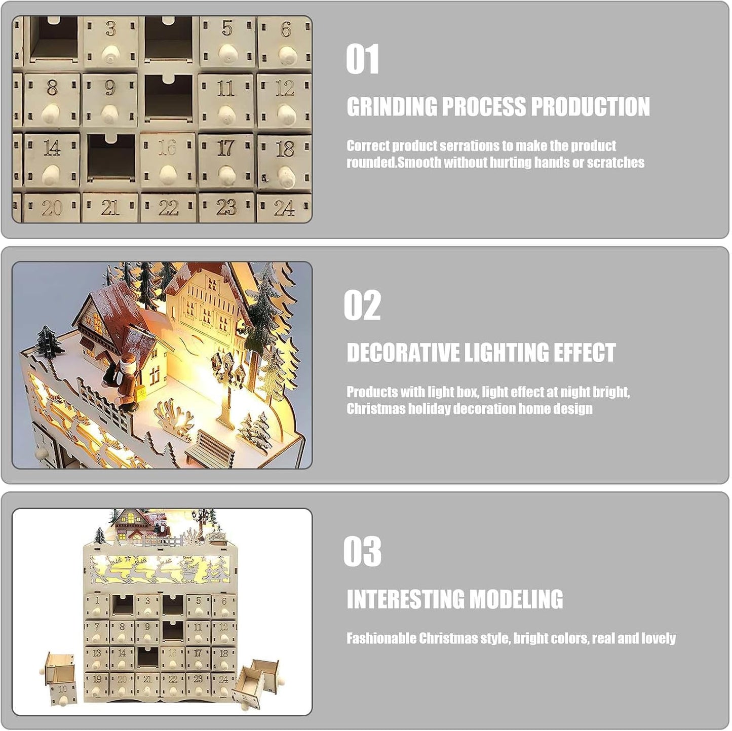 Wooden Advent Calendar Wooden Advent Calendar with 24 Drawers LED Lighted Christmas Advent Calendar Empty Advent