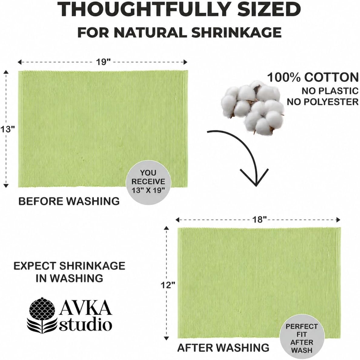 100% Cotton Ribbed Placemats - Set of 8-13 x 19 Inches - Light Lime Green - Everyday Cloth Table Mats - Thick