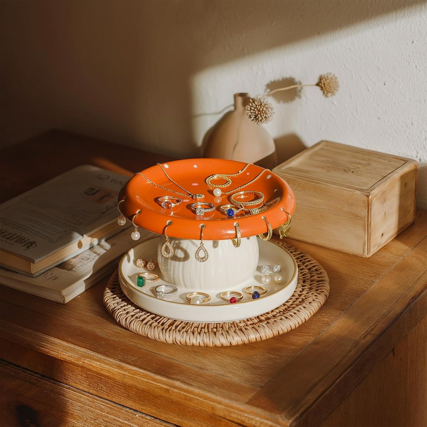 Handmade Ceramic Decorative Jewelry Tray Trinket Dish for Rings Earrings / Brown