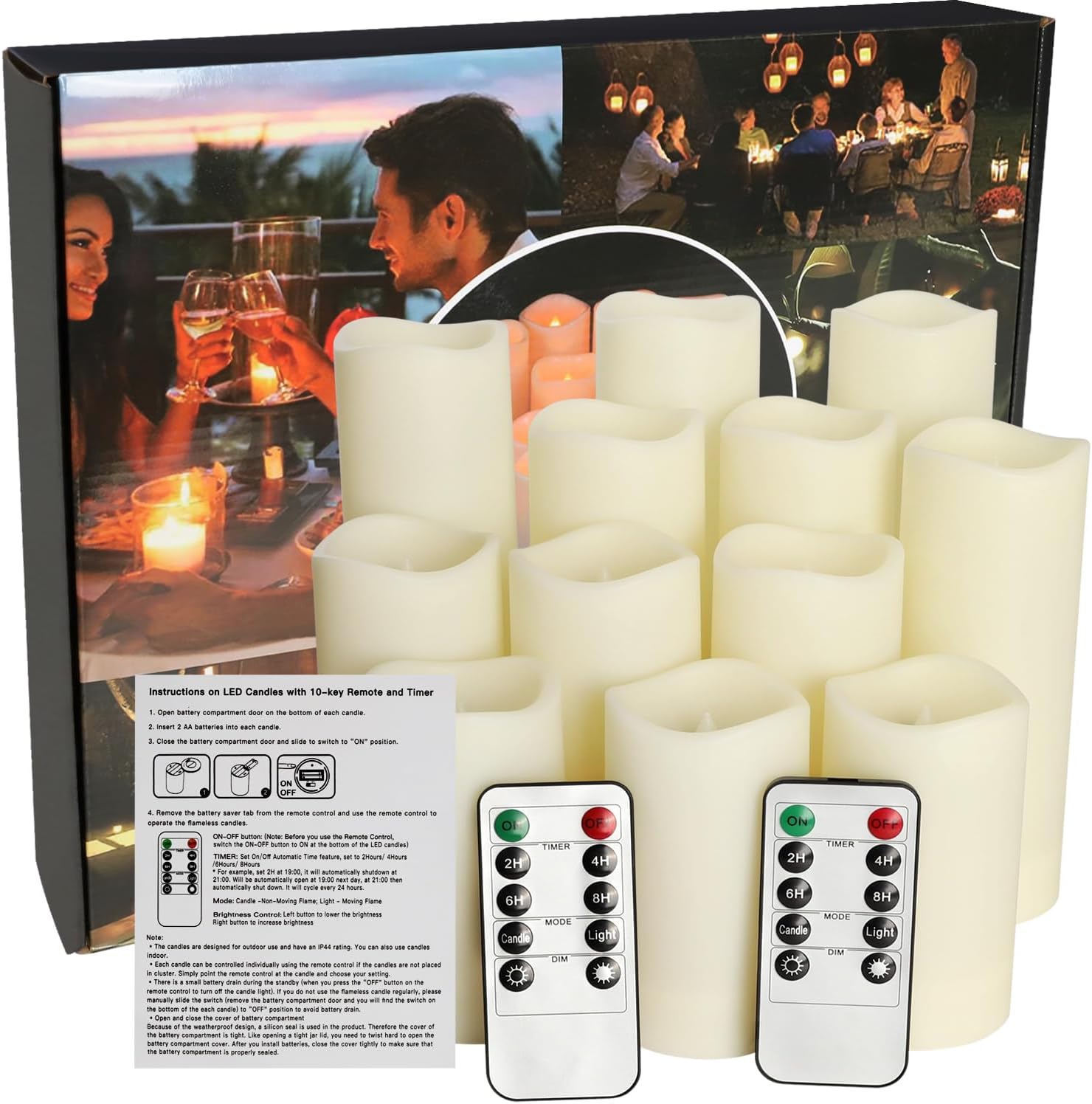 CLTNIKET12-Pack LED Flameless Candles(D 2.2''X H 4'' 5'' 6'' 7'') with Remote Control Waterproof Outdoors & Indoors