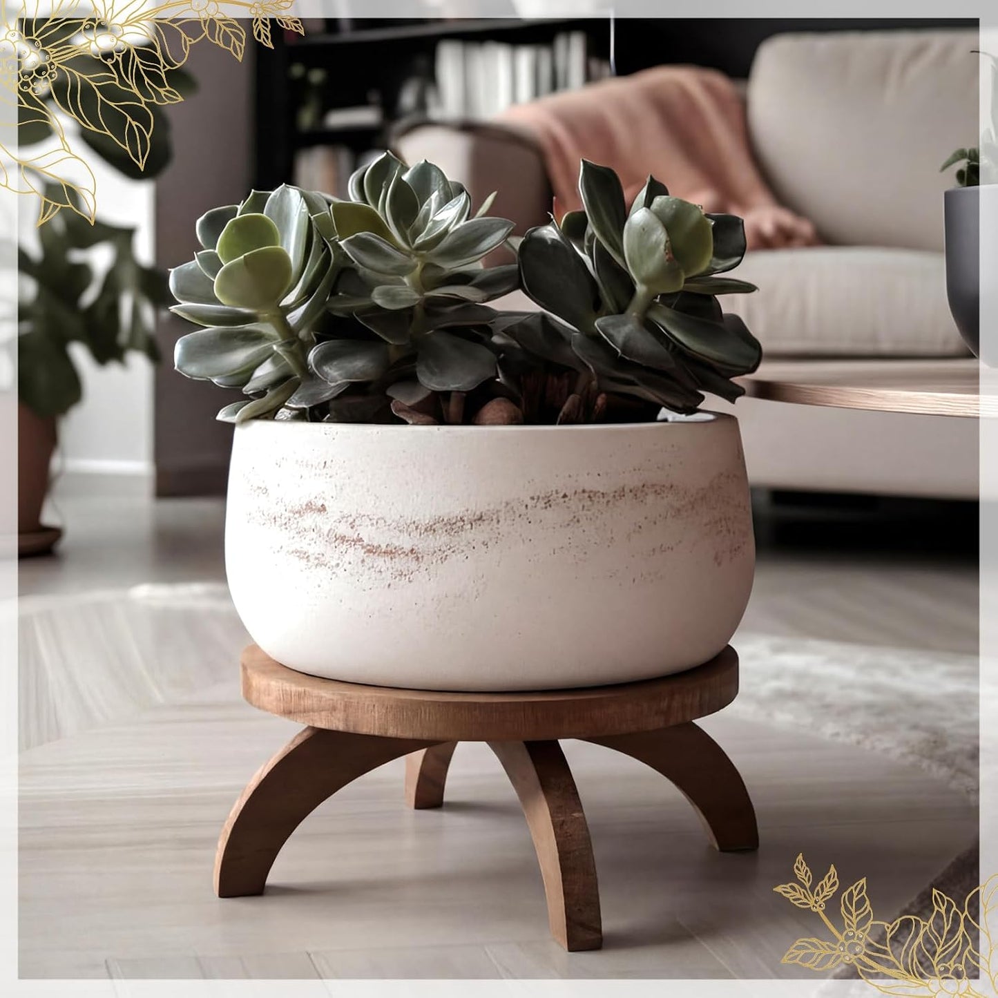 Short Plant Stand Small Wood Plant Stool Low Wood Riser Pedestal / Round / Rustic Color / Set of 2