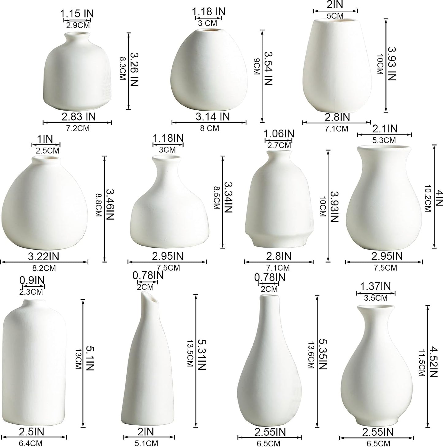 Ceramic Bud Vase / White / Set of 11