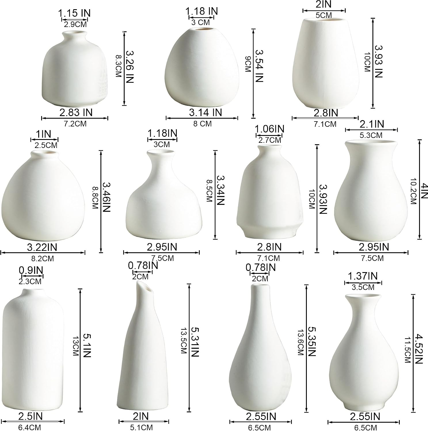 Ceramic Bud Vase / White / Set of 11
