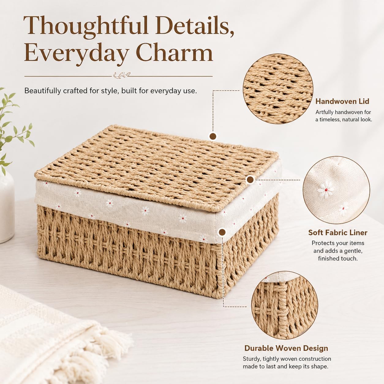 Woven Storage Basket / Khaki / 7 x 4.3 x 3
