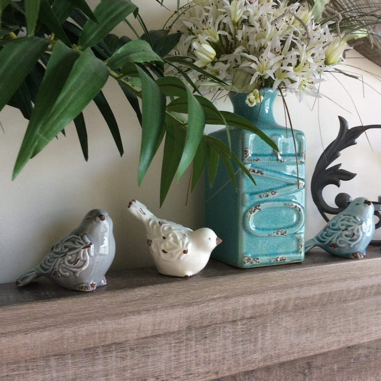 Distressed Finish Ceramic Bird Figurine Home Decor / 4.5 Inches Long x 3.5 Inches Tall / Set of 3