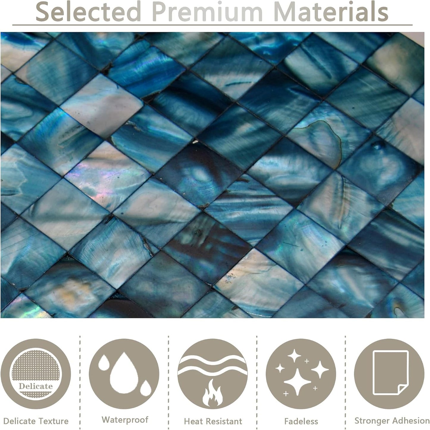 Mother of Pearl Mosaic Self Adhesive Tiles / Blue / Set of 10