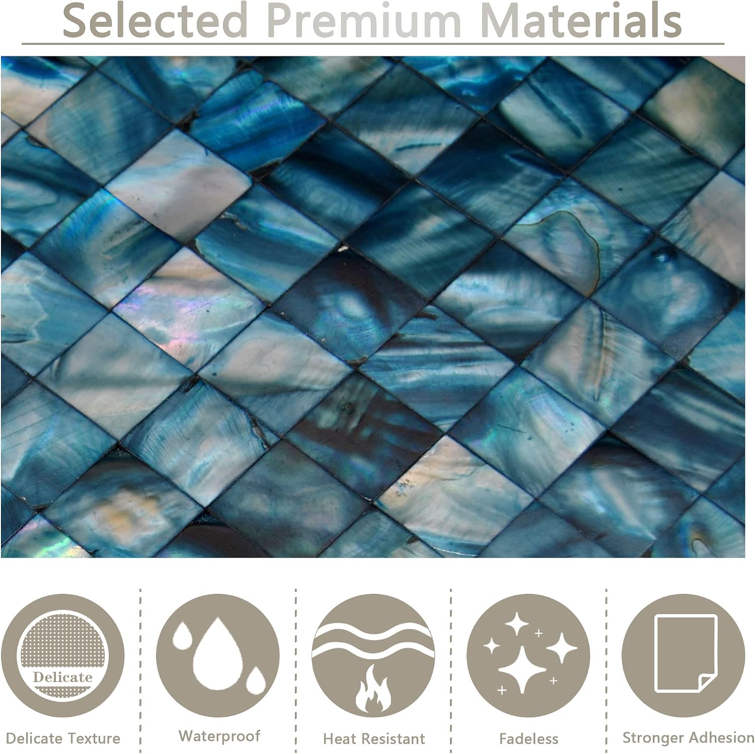 Mother of Pearl Mosaic Self Adhesive Tiles / Blue / Set of 10