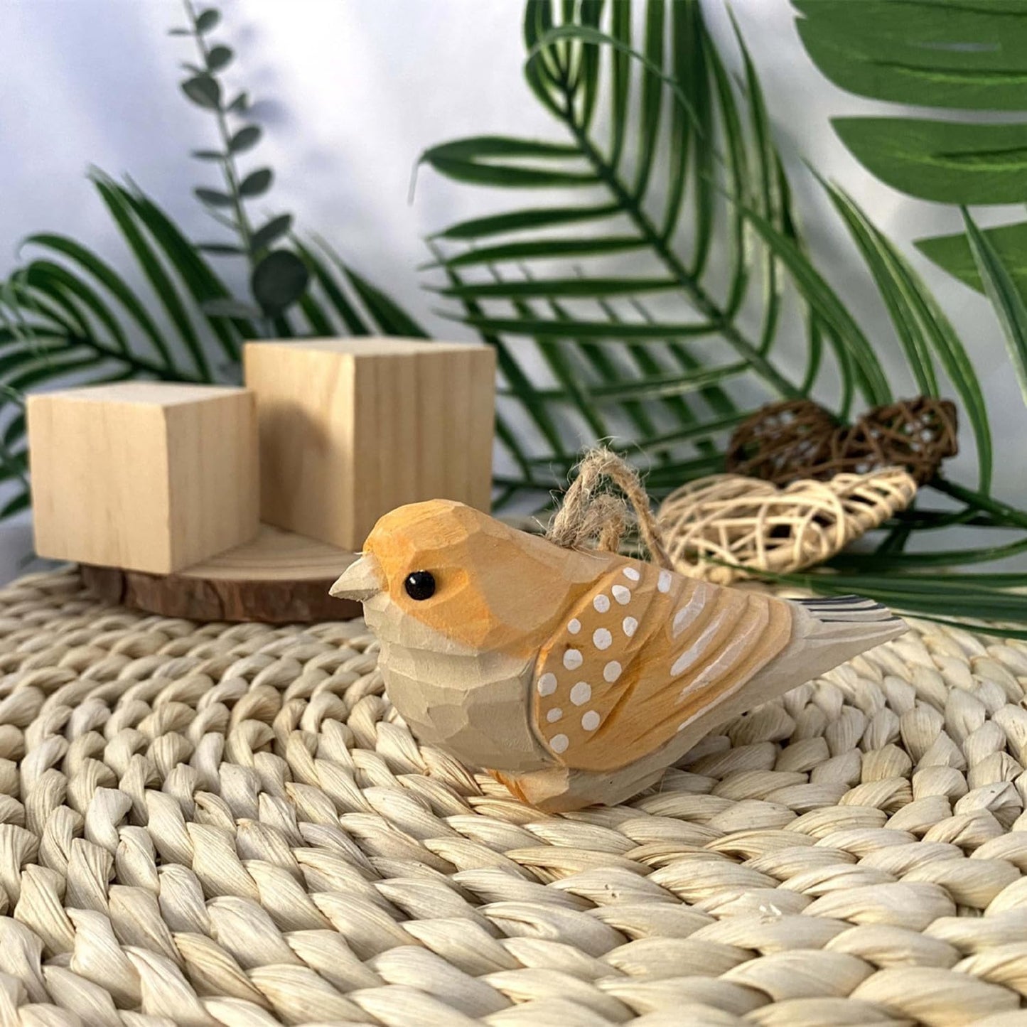 Handmade Bird Statue Carved Rustic Animal Bird Sculpture Miniature Art Carve Small / Wood / Set of 2