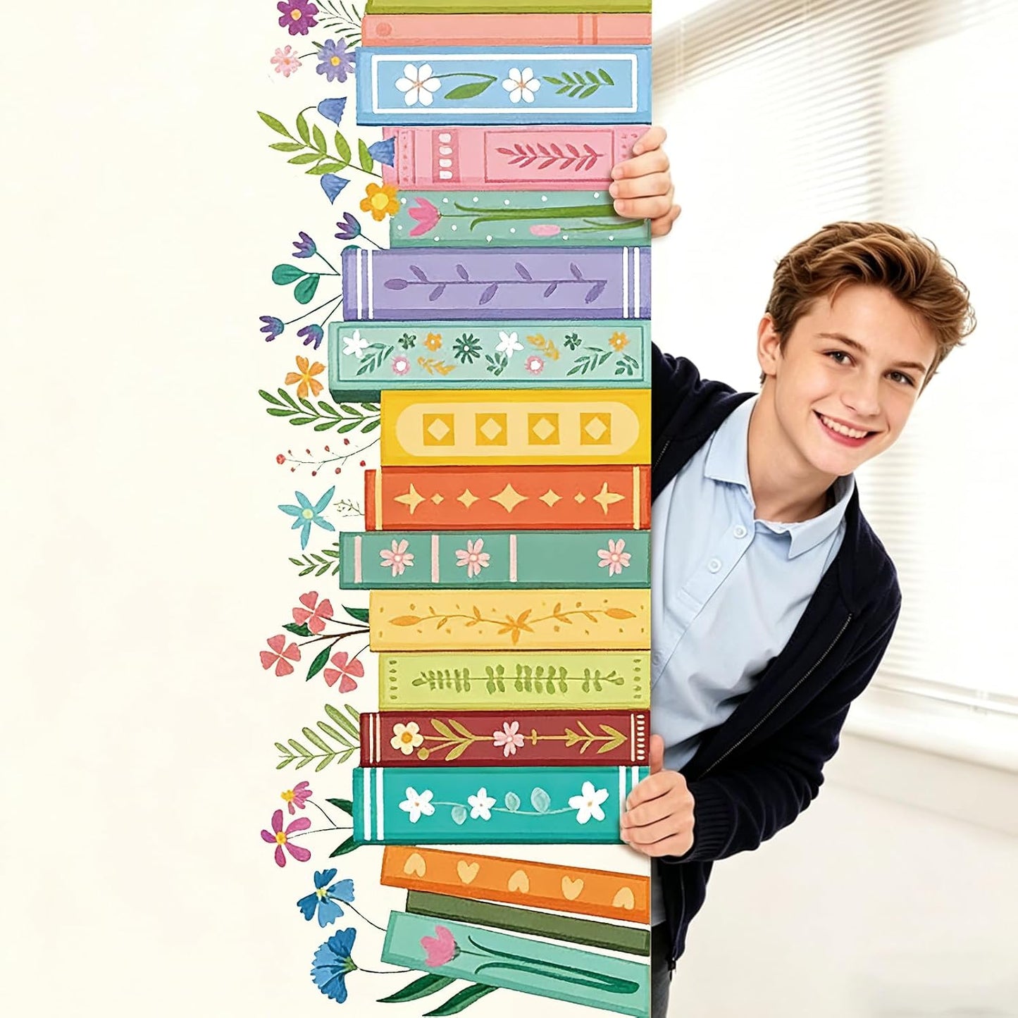 2 Sheet Spring Bookshelf Wall Decals Wildflower Books Reading Corner Stickers / Flower Bookshelf