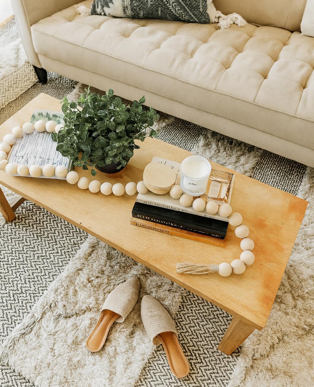 72" Large Wood Bead Garland / Large Natural