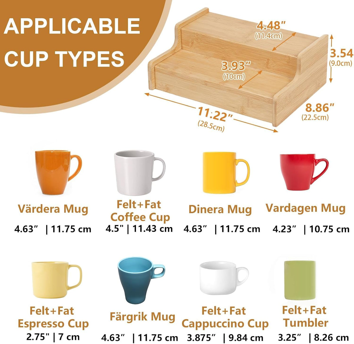Hongtamoya 2-Tier Expandable Bamboo Coffee Mug Holder, Mug Organizer for Kitchen Cabinets, Mug Cup Rack