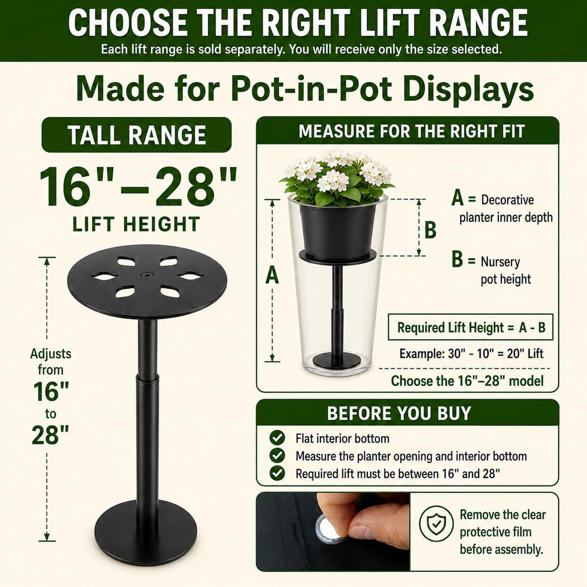 Adjustable Plant Risers for Inside Pots, 16-28 Inch Lift Height | Round Planter Insert for Tall Pots, 2 Stands, 2 x 8"