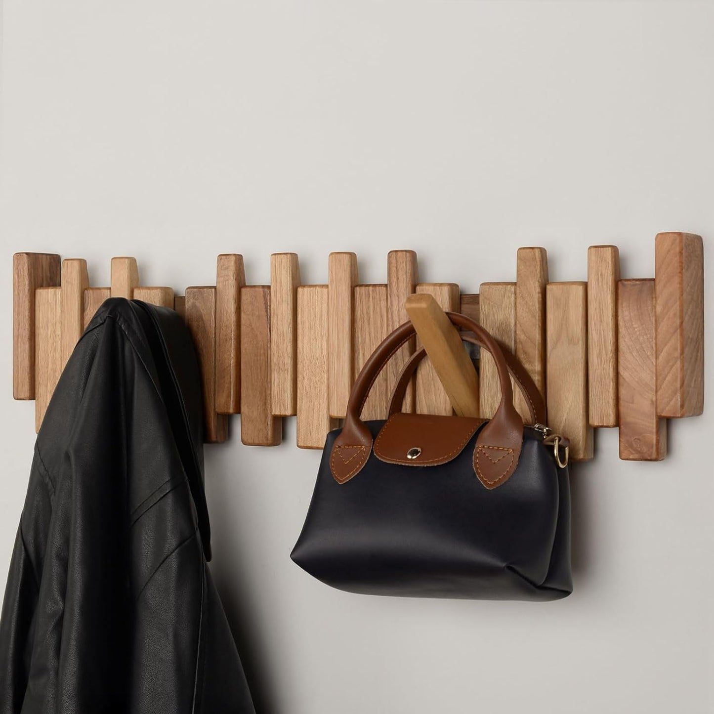 Solid Walnut Piano Key Coat Rack / Walnut-regular-natural / 10 Hooks
