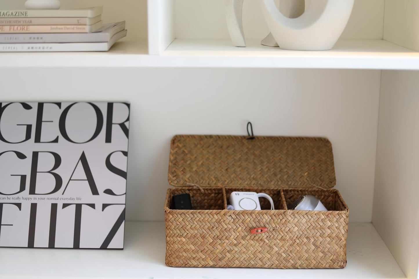 Seagrass Woven Storage Basket / 3 Section with Lid