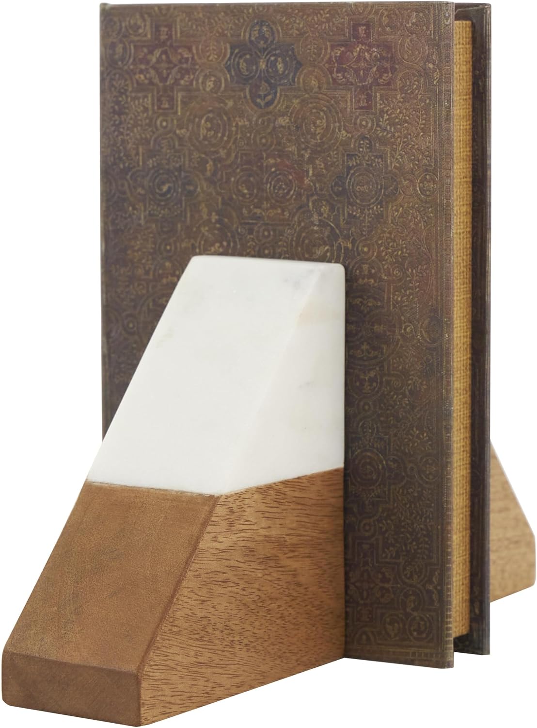 Mango Wood Geometric Decorative Bookends Triangle 3 lbs Non Skid / 4"w, 5"H / White / Set of 2