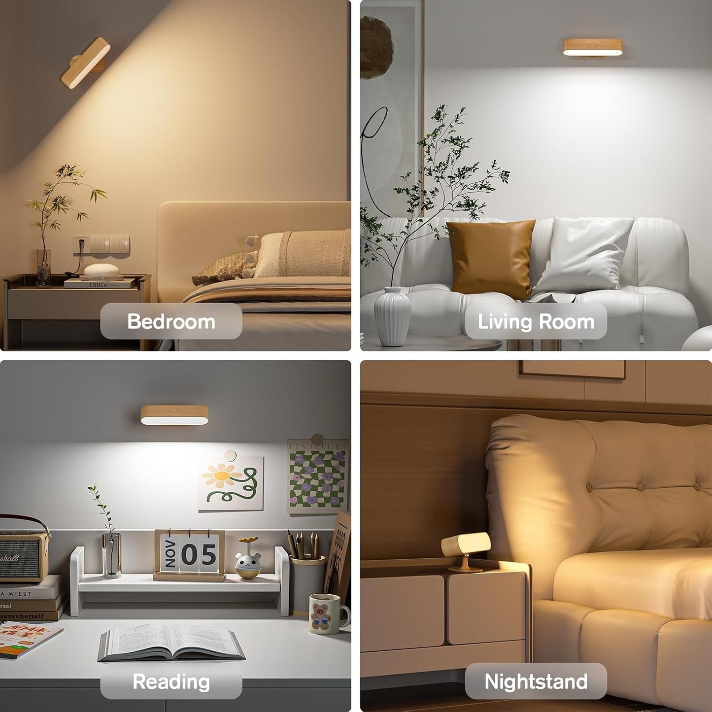 Battery Operated Wall Sconces Rechargeable & Cordless | 5 Color Temps & Dimmable Touch Control, 360°Rotating Magnetic