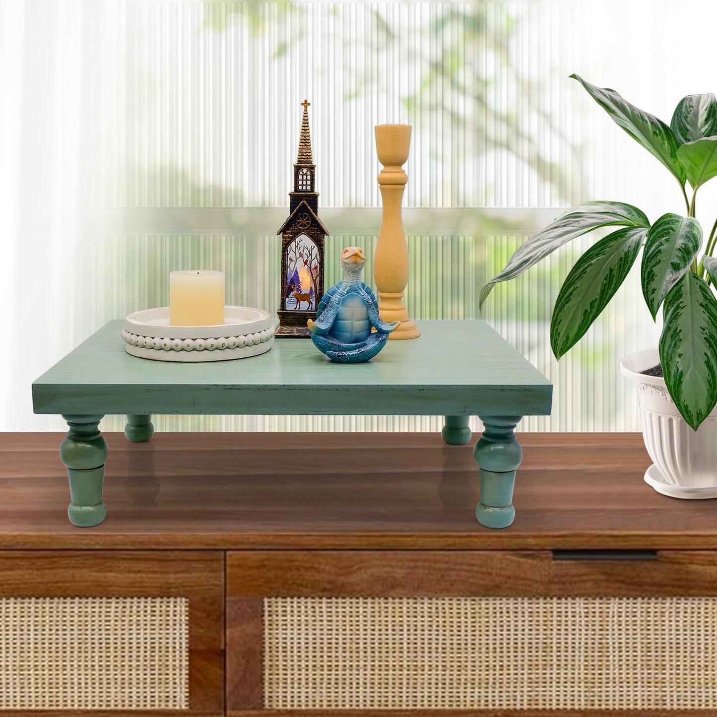 Wooden Riser Decorative Tray / Green