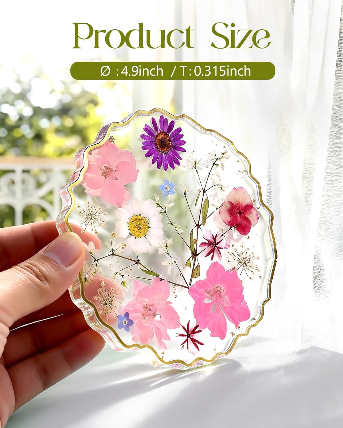 Resin Drink Coaster for Desk Coffee Table-Pink White Dried Flowers Cup Coaster / Pink-white / Medium