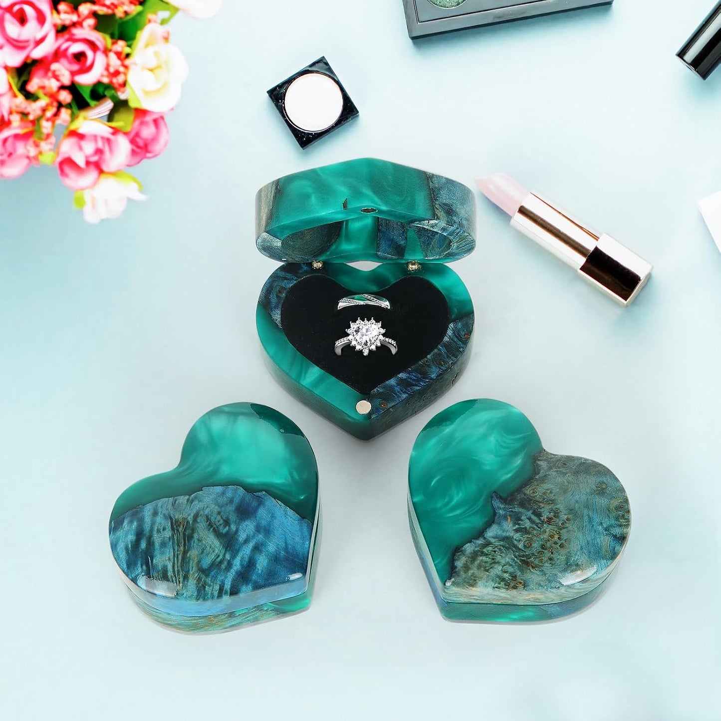Handmade Resin Wood Engagement Ring Box / Green