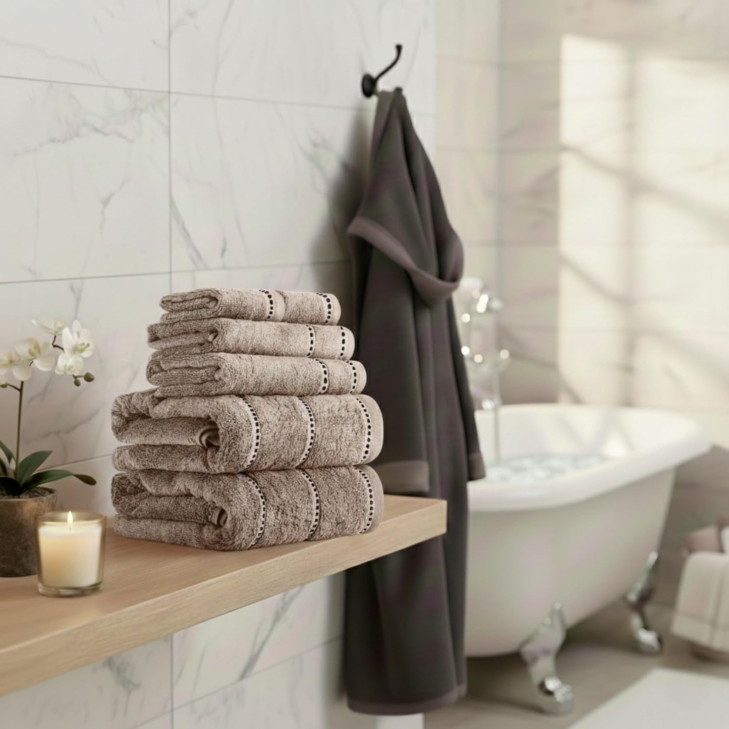 Lavish Home Bathroom Towels Set, Bathroom Accessories, Taupe, Set of 6