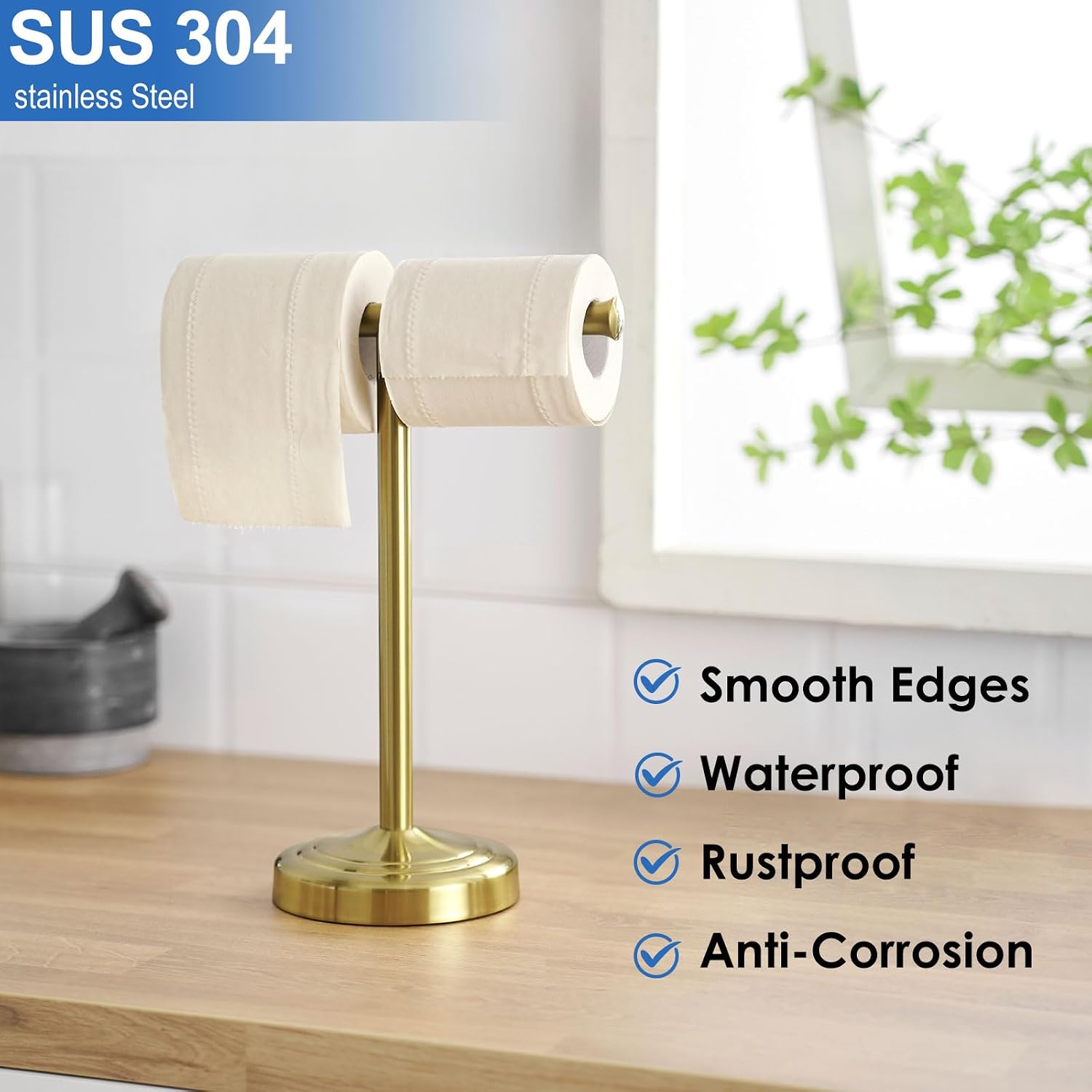 RUMOSE Brushed Gold Hand Towel Holder Stand Countertop Towel Rack | 13 Inch Bathroom Kitchen Vanity T-Shape Towel Stand