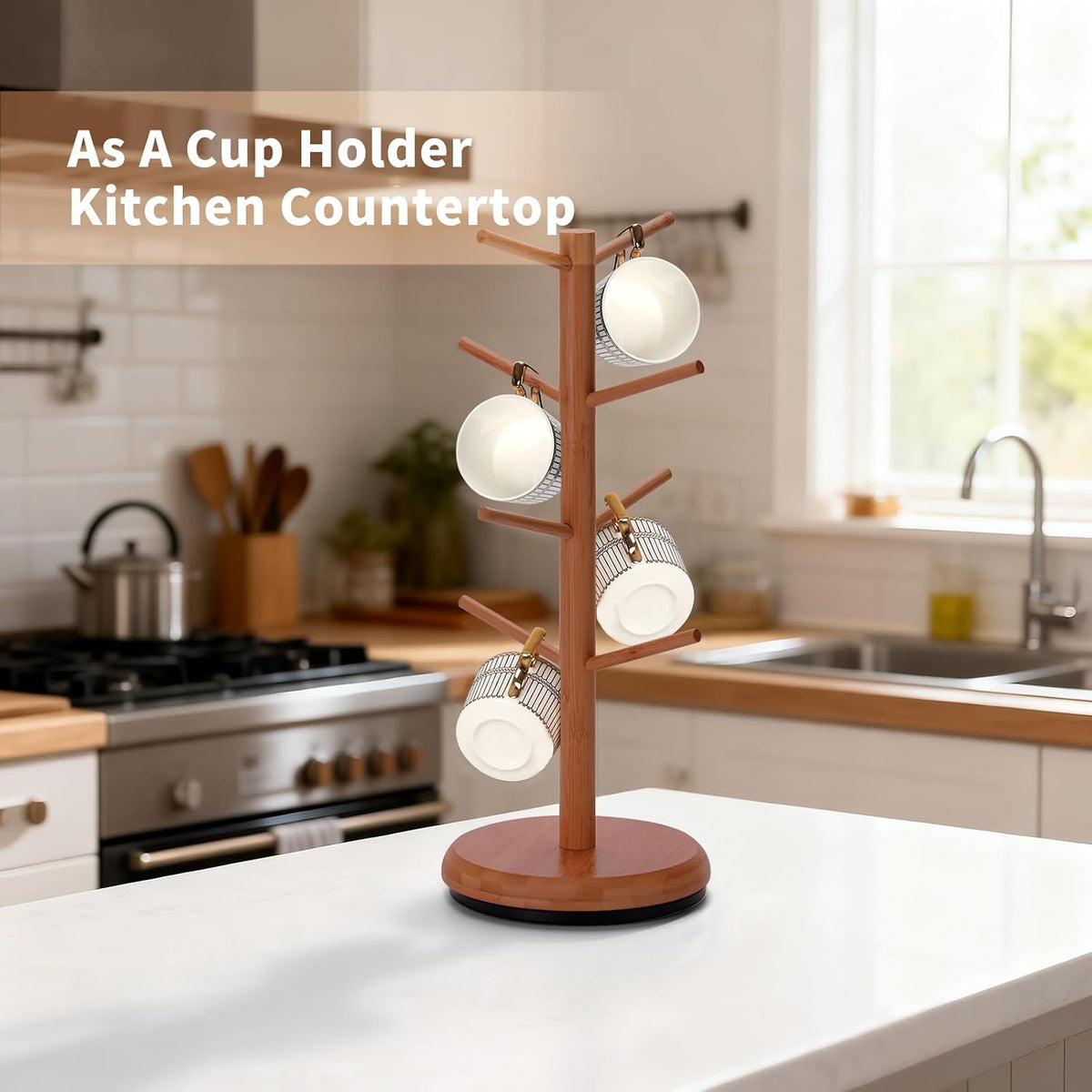 BAMBANG Mug Holder, 360° Rotating Mug Tree Holds 8 Coffee Cups, Space Saving Mug Stand with Stable Base for Kitchen