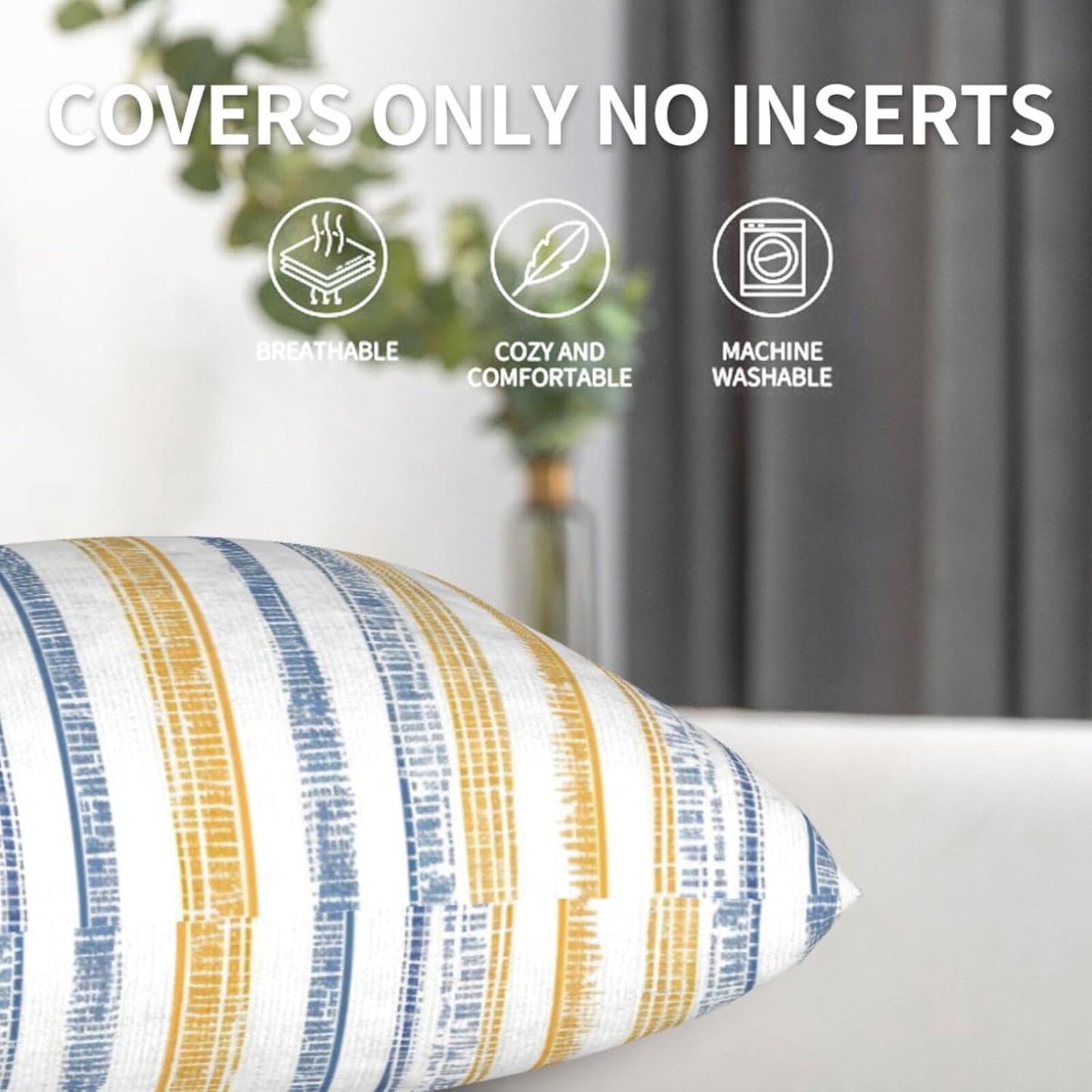 Boho Striped Throw Pillow Covers / 18 x 18 / Blue Yellow / Set of 18