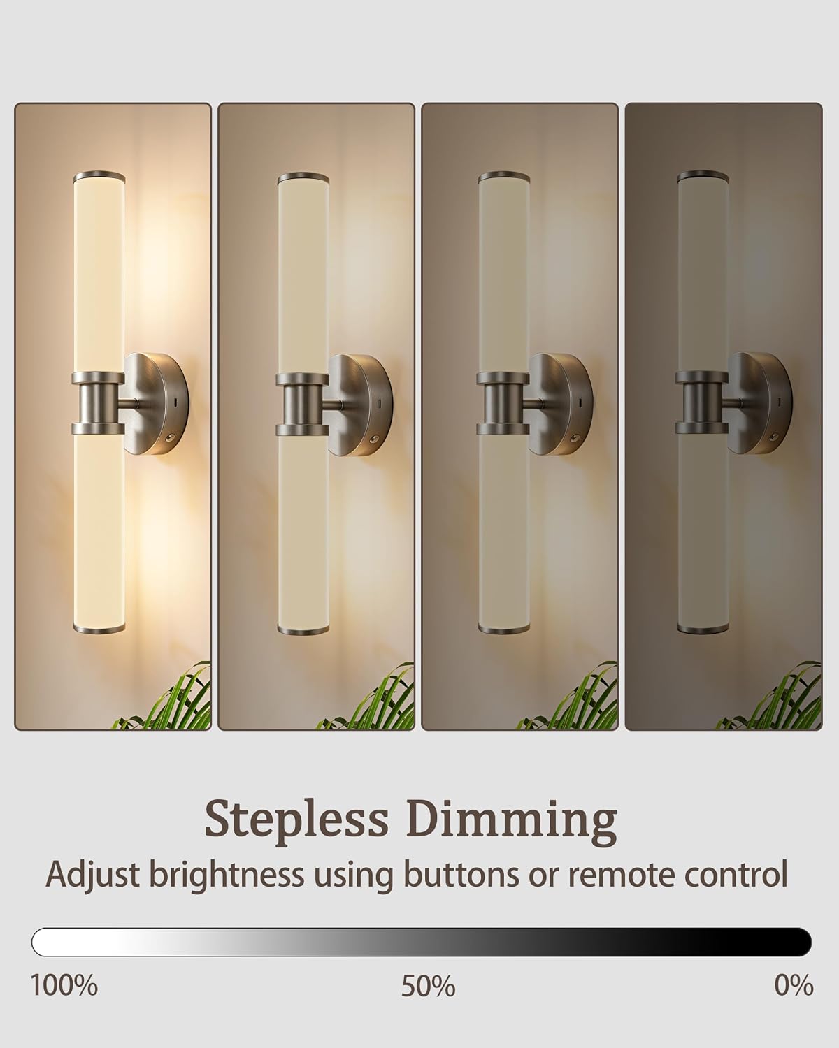 Rayogale Nickel Wireless Battery Operated Wall Sconces with Remote | White Glass Rechargeable Wall Lights Set of 2 with