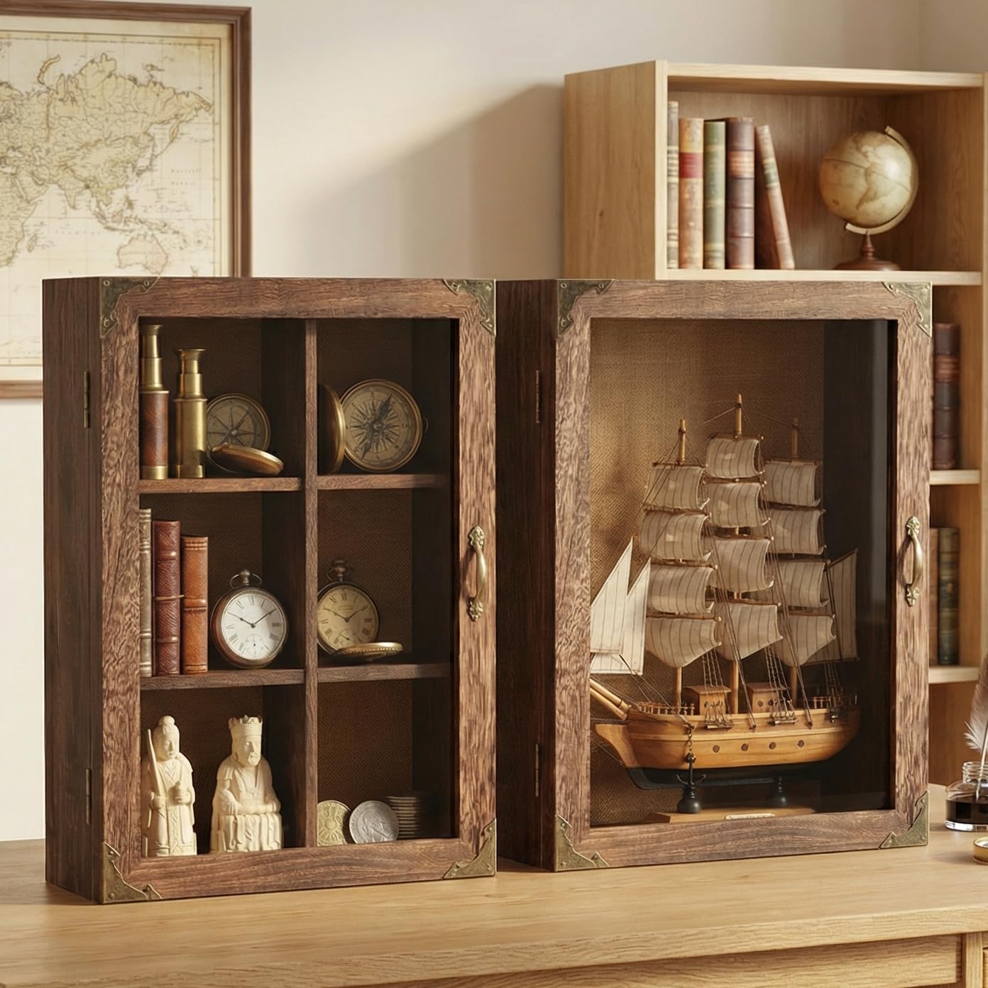Shadow Box Frame 12x16, 4.7 inches deep, Display Case with Removable Shelves & 6 Compartments, Large Memory Box for