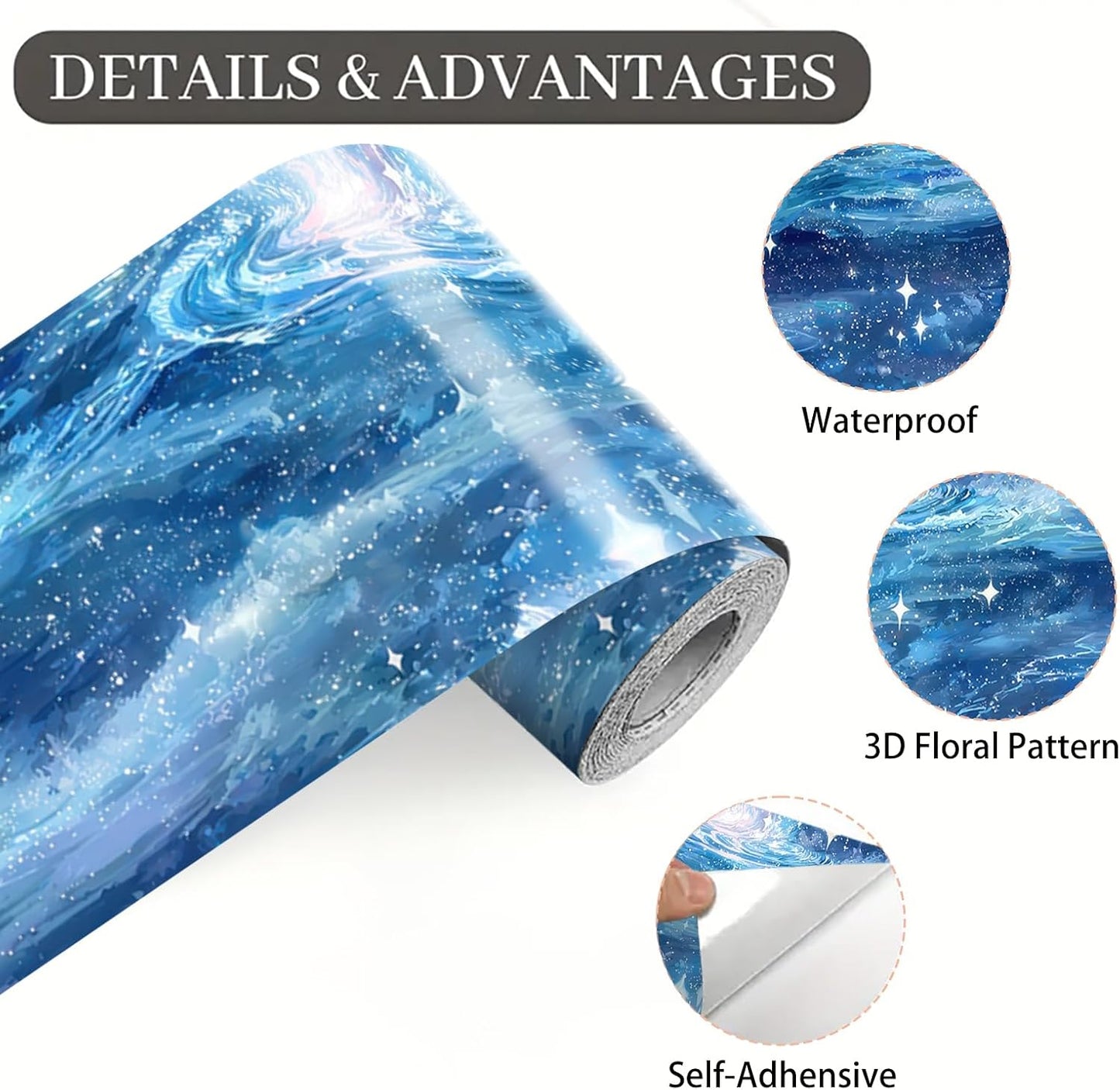 Wallpaper Border Peel and Stick Wall Border Self Adhesive Cosmic Starry Sky / Blue Galaxy / 196 x 4