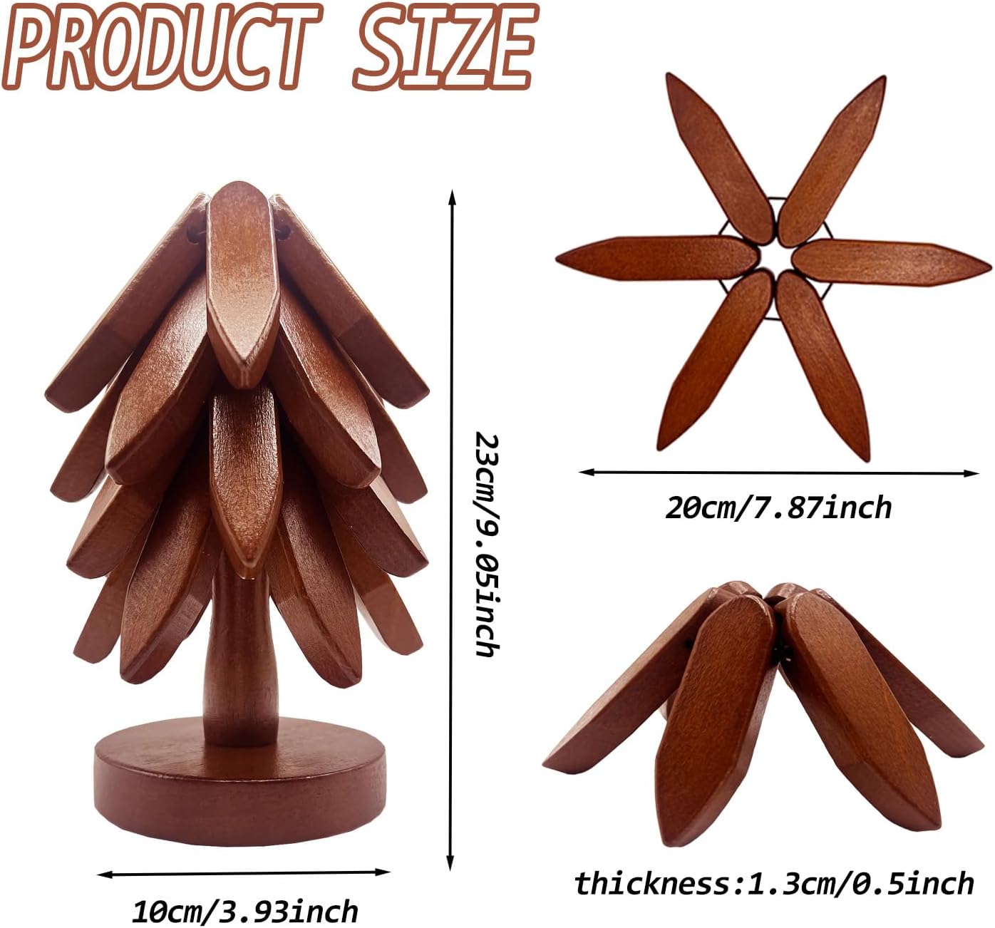 4 Wooden Trivets + 1 Stand / Walnut Wood