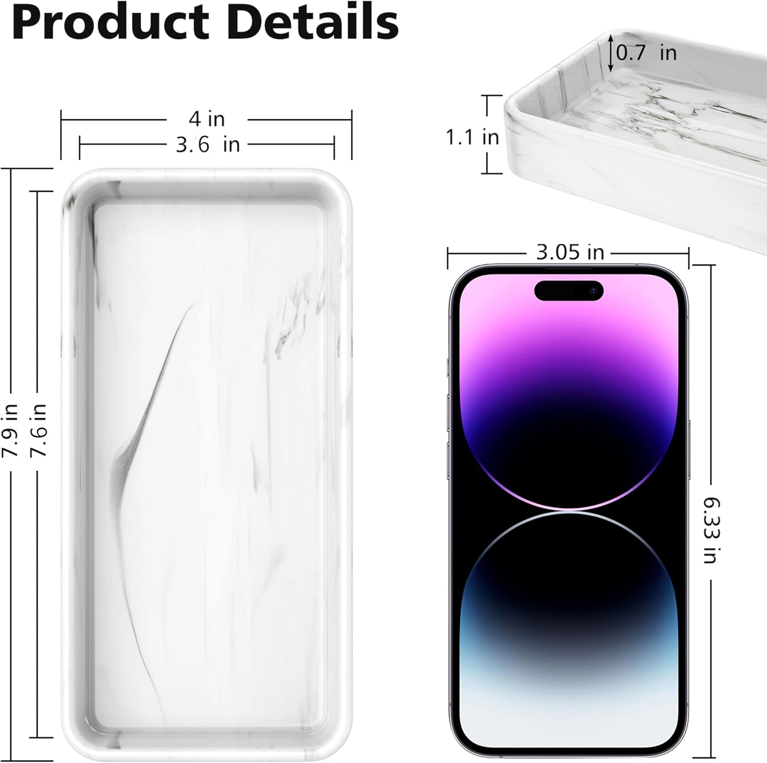 Rectangular Ceramic Trays / Marble White / 7.9 x 4 x 1.1