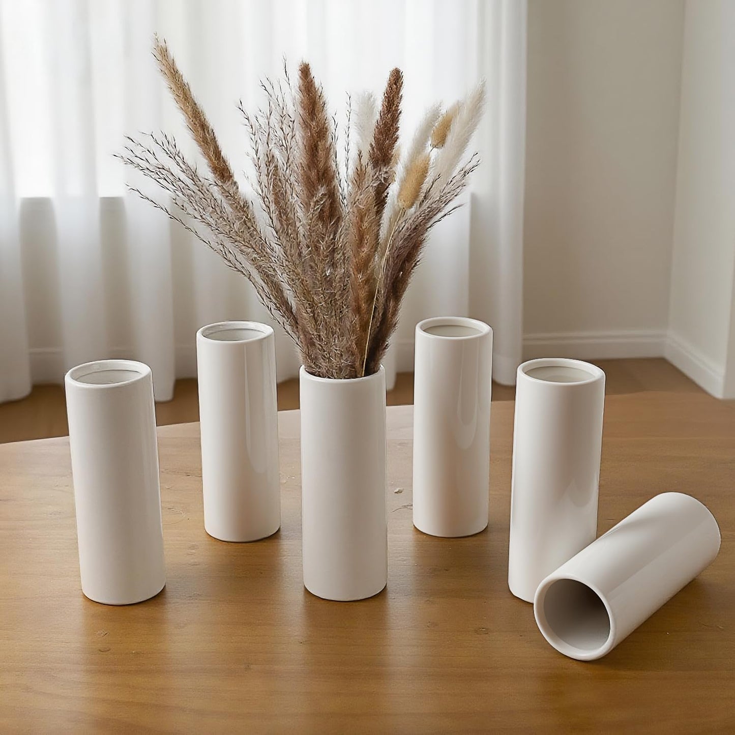 Modern White Ceramic Vase / White - Style 3 Large / Set of 10
