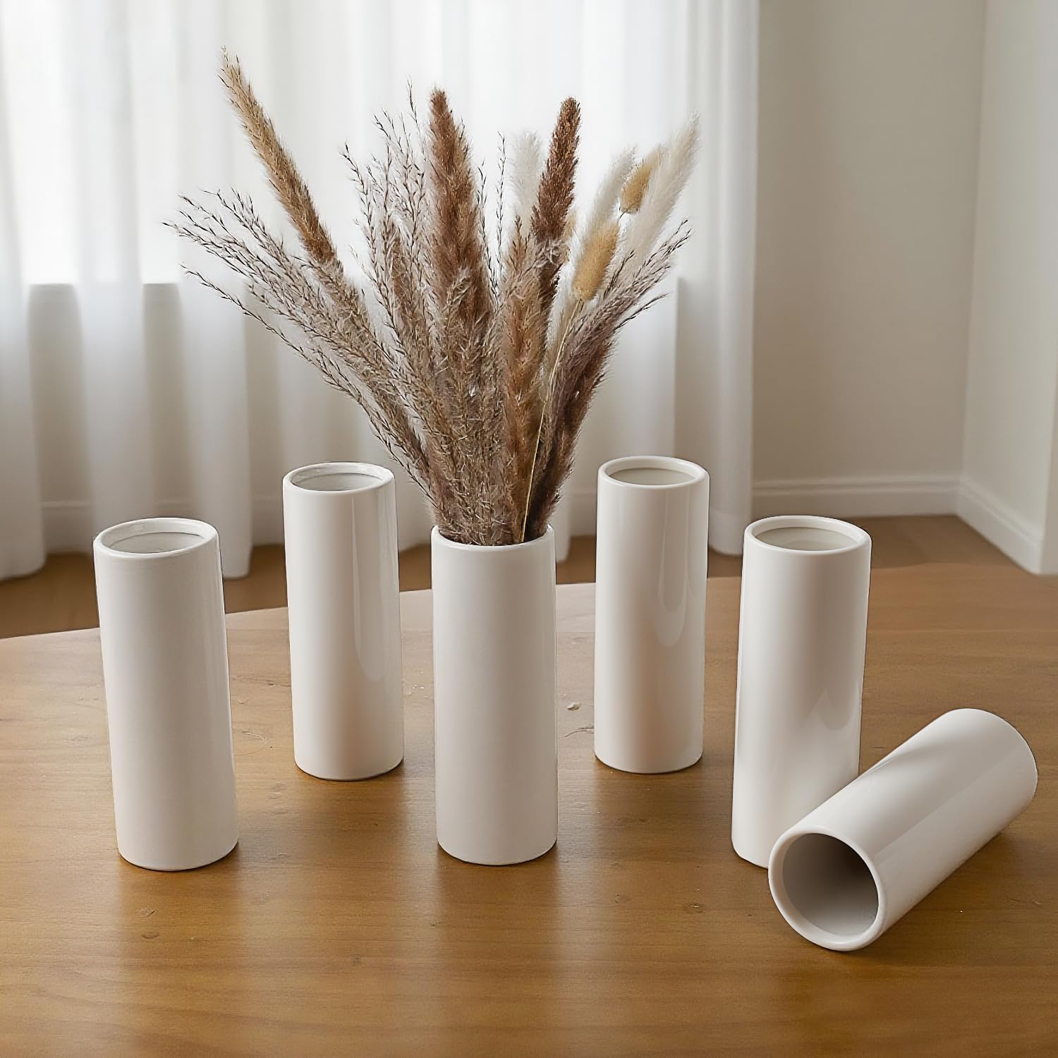 Modern White Ceramic Vase / White - Style 3 Large / Set of 10