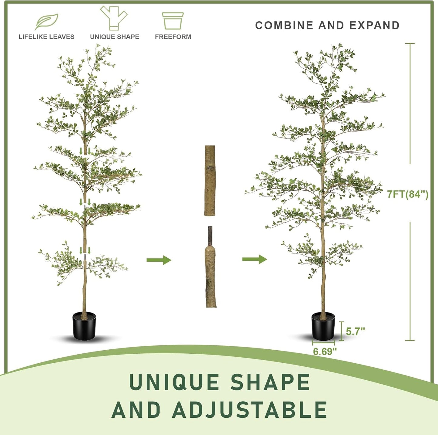 Faux Olive Tree / 7ft / Black / 7 Inch
