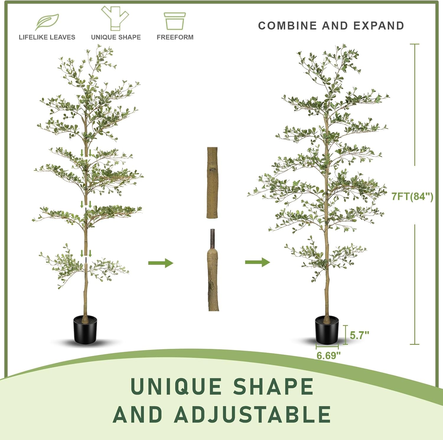 Faux Olive Tree / 7ft / Black / 7 Inch