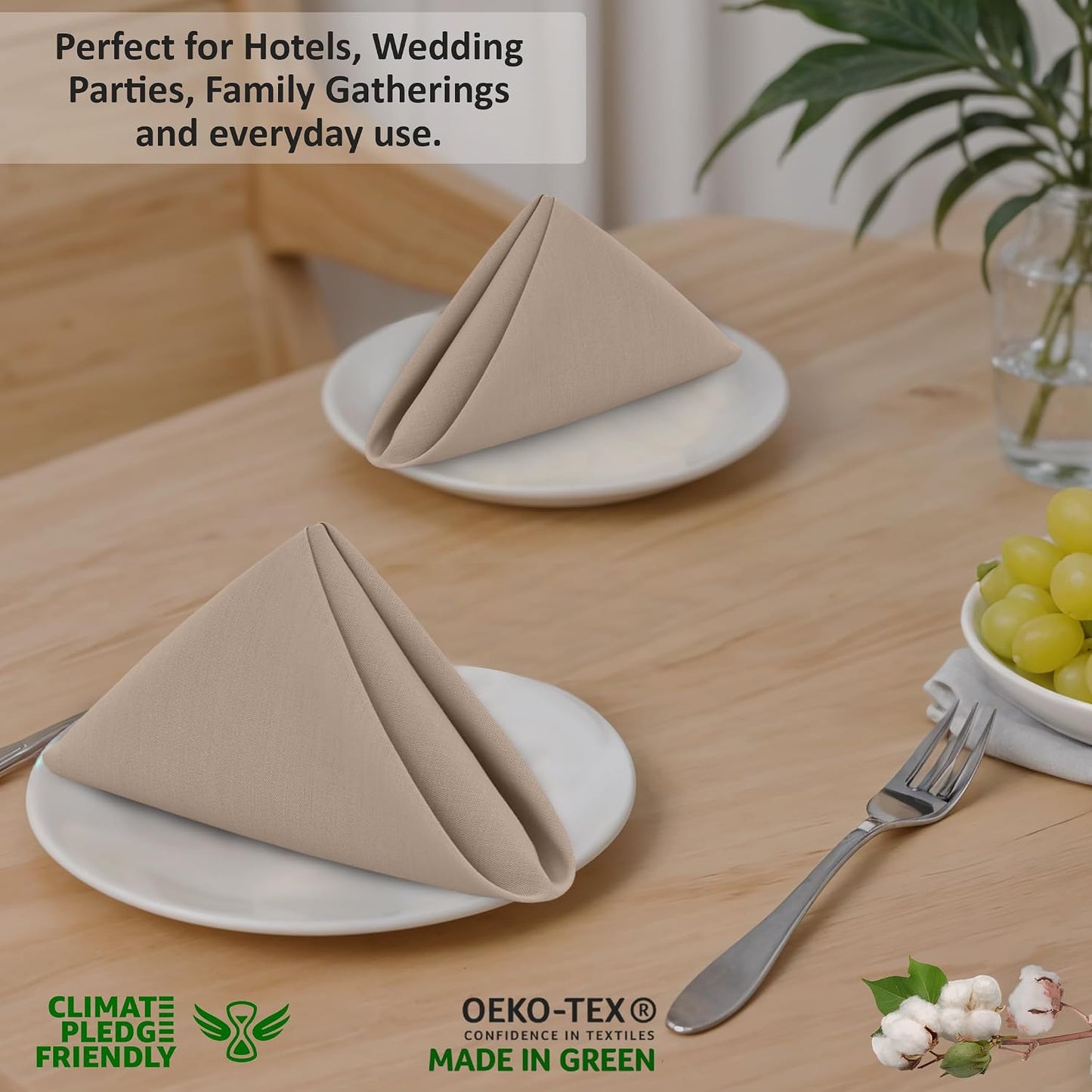 Ruvanti Cloth Napkins Set of 12, 100% Cotton 18”x18” - Light Taupe | Washable, Soft, Durable & Absorbent Everyday