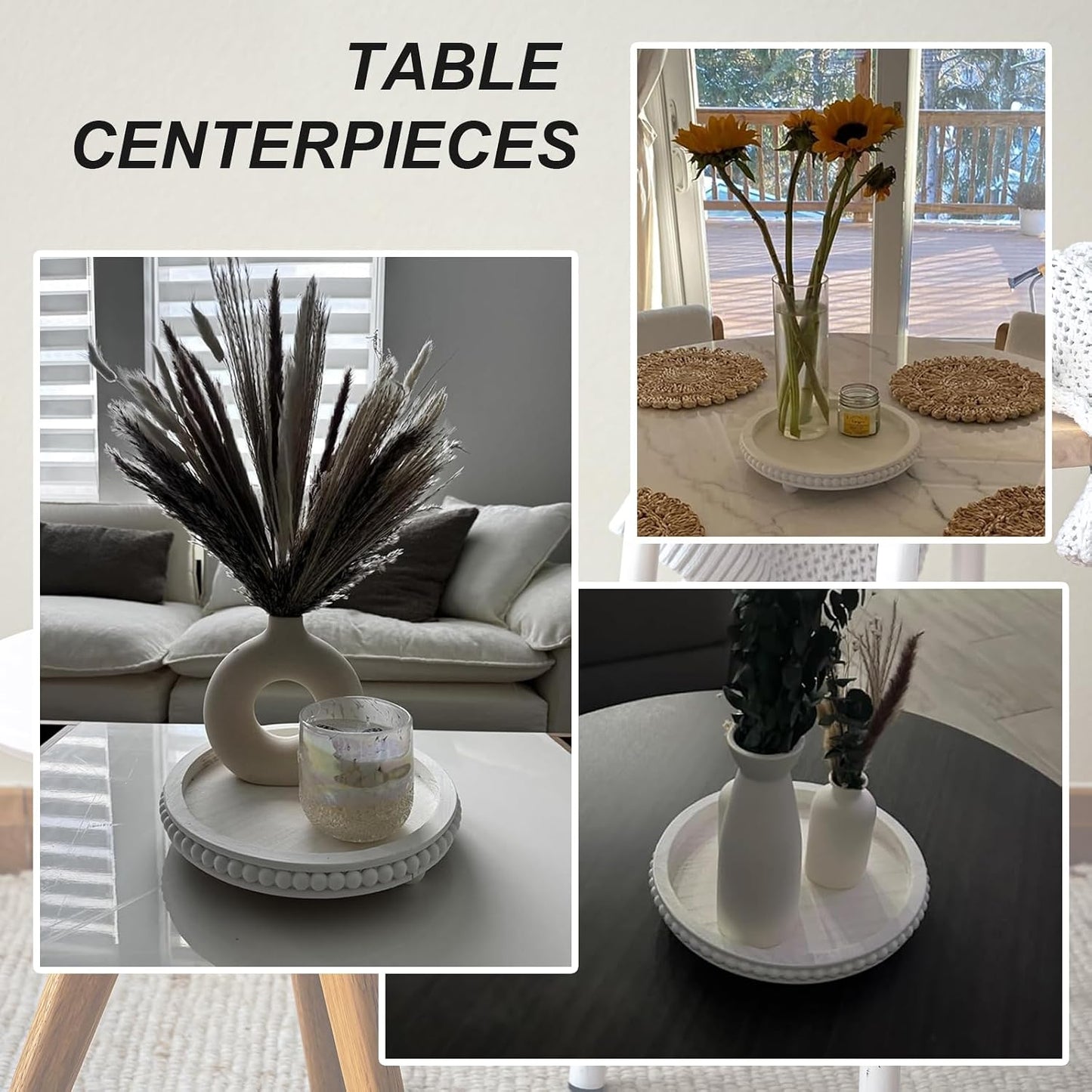 Round Wooden Tray for Decor / White