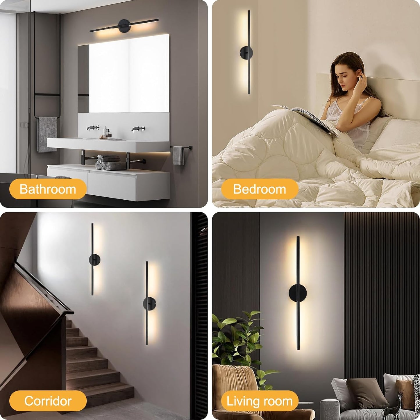 Wireless Battery Operated Wall Sconces with Remote, Black Rechargeable Led Wall Lights Set of Two, Cordless Dimmable