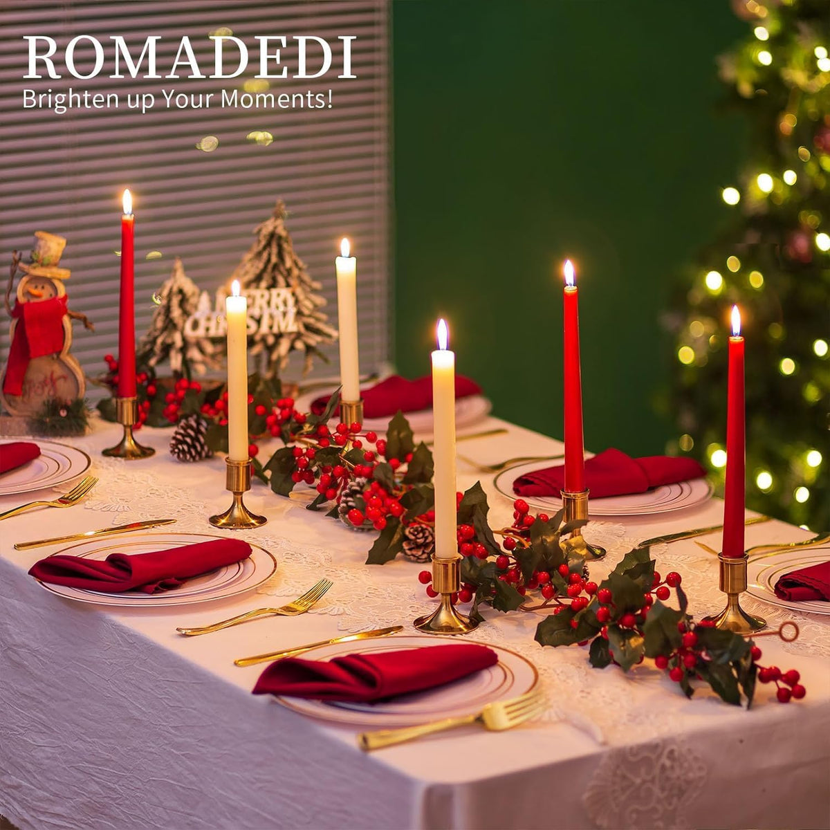 Romadedi Gold Candlestick Candle Holders for Taper, 12 PCS Gold Brass Color Candle Stick Candle Holder for Table