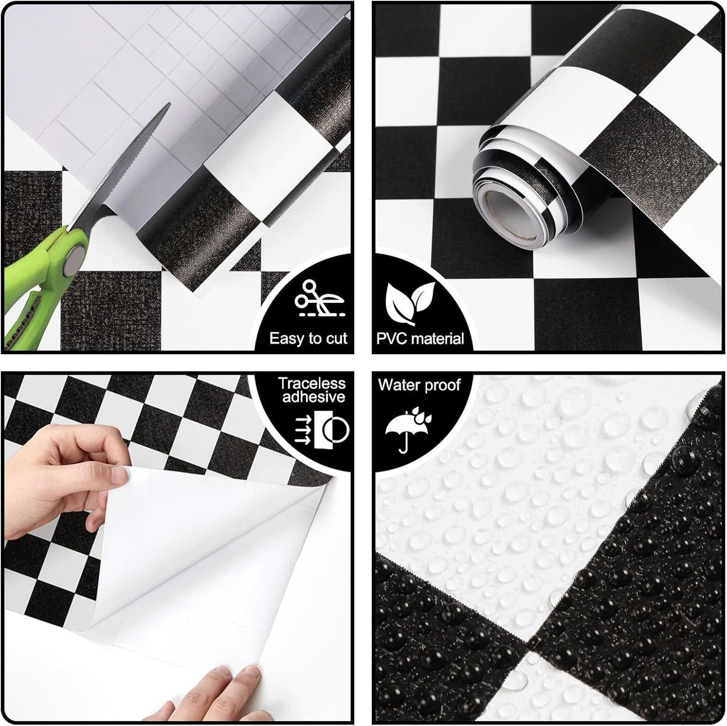 Checkerboard Peel and Stick Wallpaper Black White Peel and Stick Wall / 17.3 x 480 / Black/white
