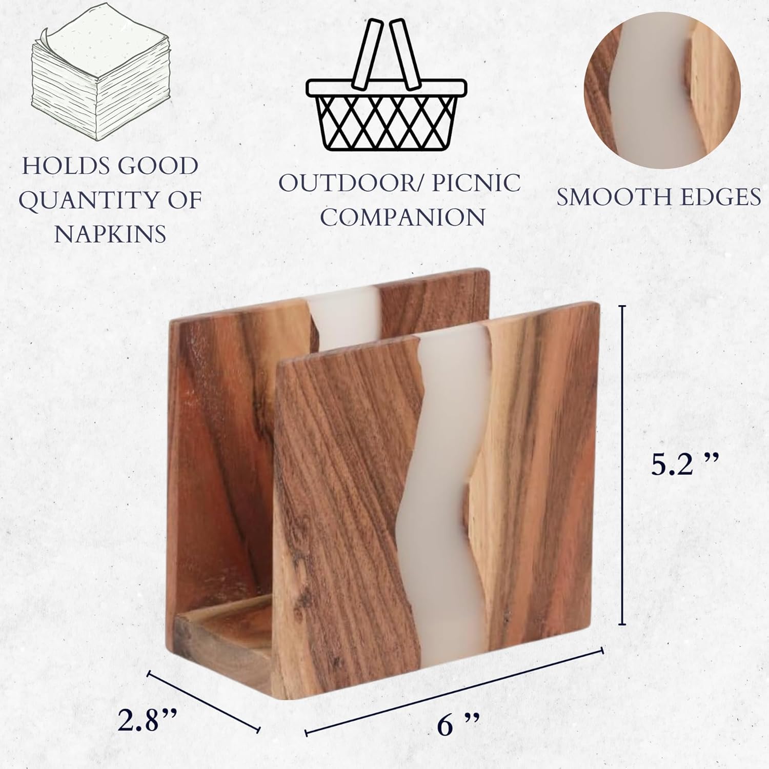 Acacia wood & Transparent Epoxy resin Napkin holder / Cloudy White