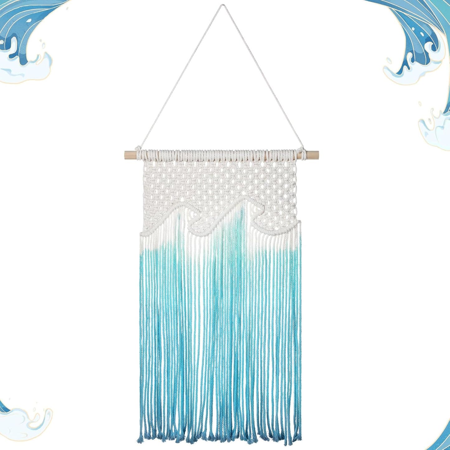 Beach Wave Hanging Tassels Decor " Ocean Macrame Wall Hanging Coastal Tapestry Wall Art / 14 x 20