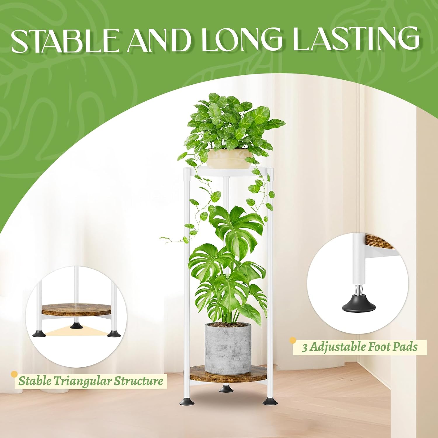 iDavosic.ly 2 Tier Corner Metal Plant Stand Indoor, 30 In Tall, White Brown | Vertical Outdoor Flower Display Holder